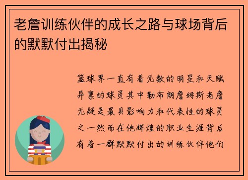老詹训练伙伴的成长之路与球场背后的默默付出揭秘